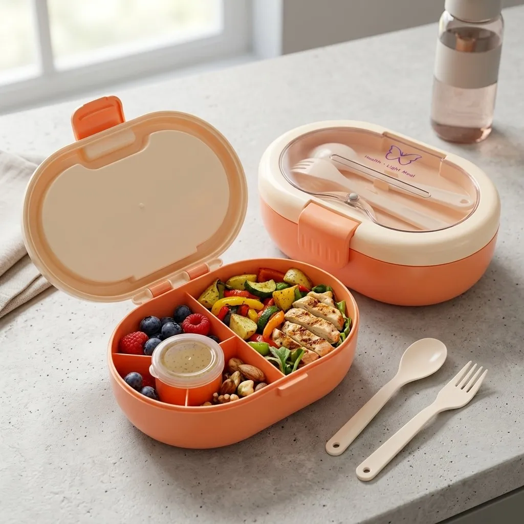Food Storage With Dividers - Lonchera Bento de Plástico con Cubiertos,